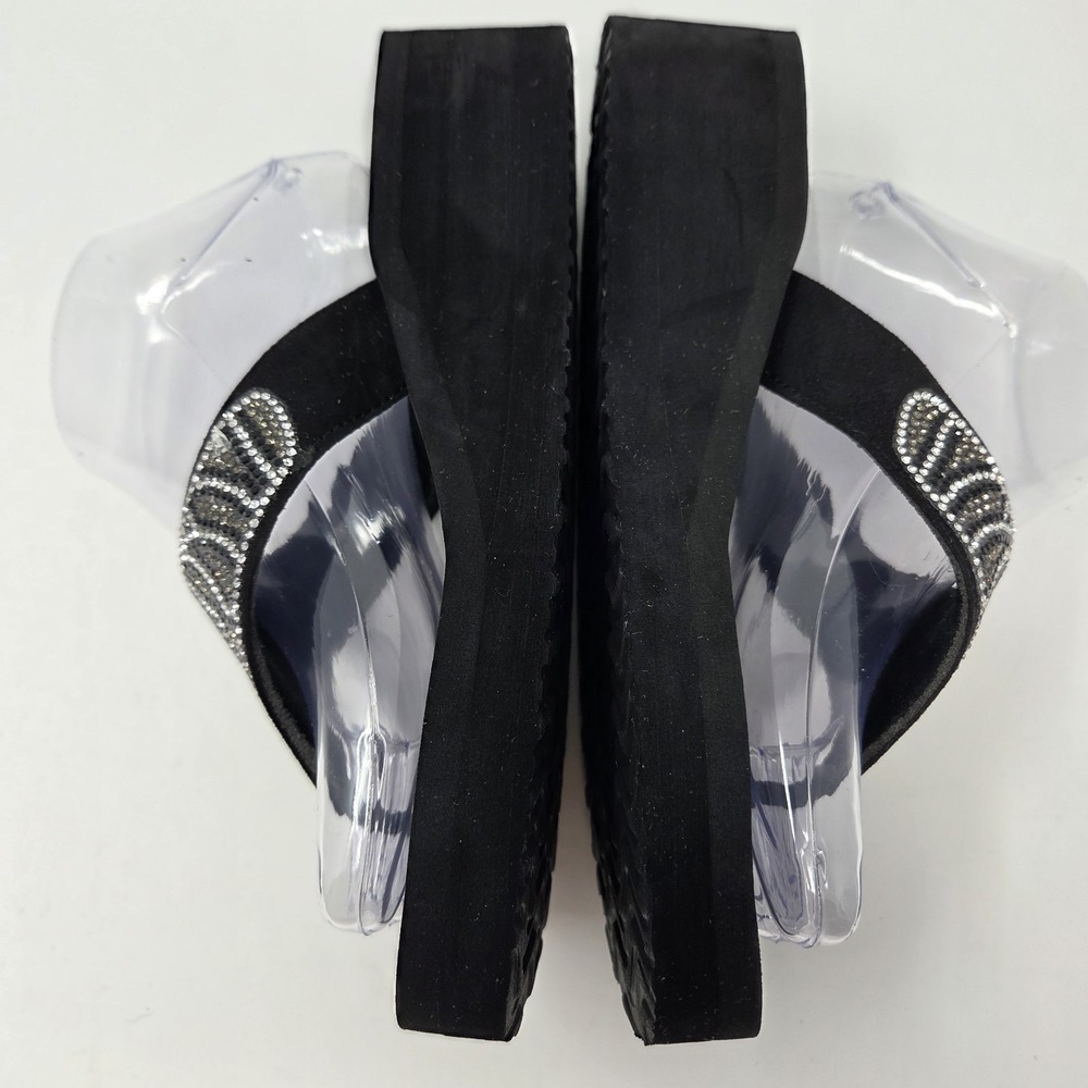 Amiani Sandal Womens 10.5 Black Vinyasa Sparkle Stones Thong Slip On Casual Zebr - Picture 3 of 11